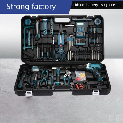 160/136/115/63 PC Lithium Drill Household Multifunctional Hardware Tool Manual Daily Electrician Woodworking Maintenance Toolbox - ShoreCo.Shop