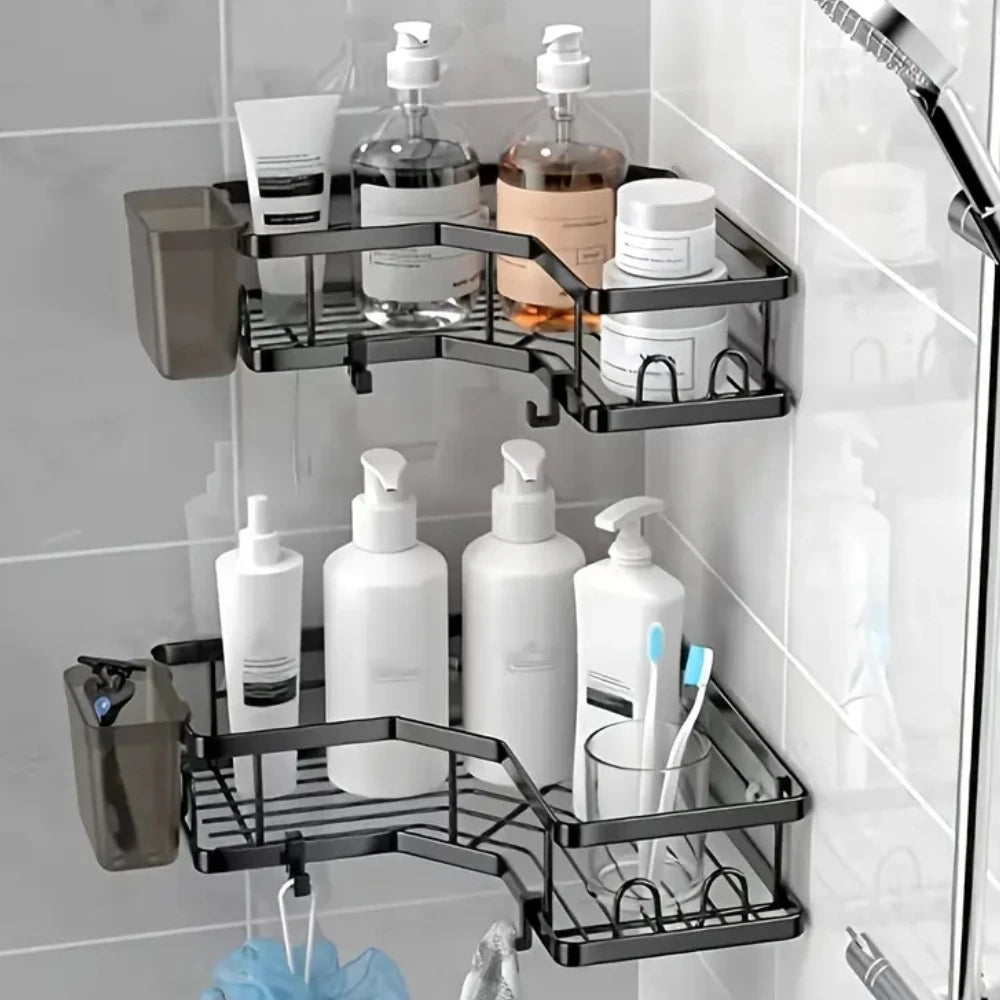 No Drilling Stainless Steel Triangle Double Layer Shelf for Bathroom Balcony Kitchen Corner Storage Space Saving Durable Design    Home Decor Supply | Online Retail | ShoreShopper.com