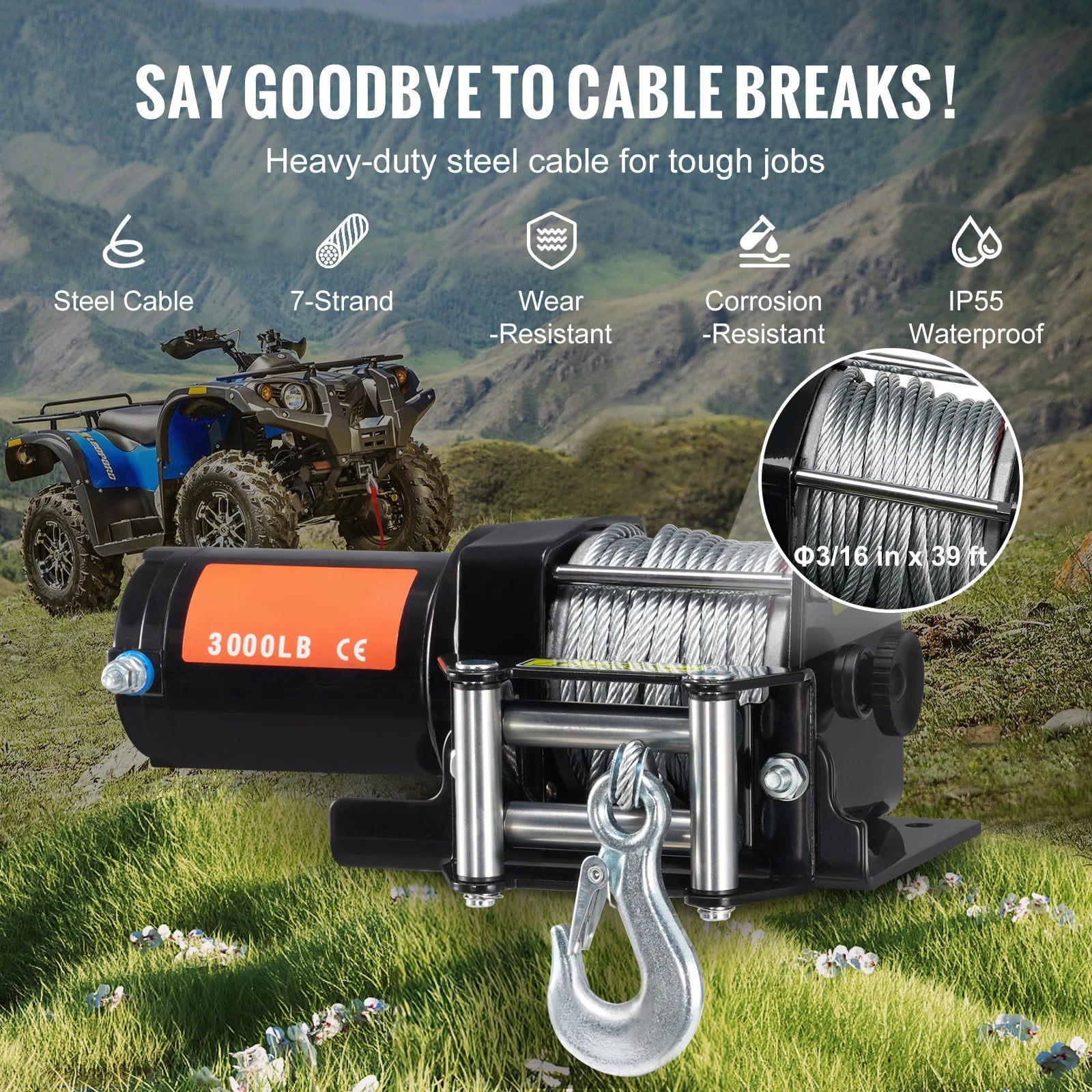 SucceBuy 3000lbs ATV/UTV Electric Winch 12V DC Steel Rope Winch with  39ft Cable Roller Wired Remote Control for Towing Off-Road    Home Decor Supply | Online Retail | ShoreShopper.com