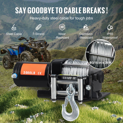 SucceBuy 3000lbs ATV/UTV Electric Winch 12V DC Steel Rope Winch with  39ft Cable Roller Wired Remote Control for Towing Off-Road    Home Decor Supply | Online Retail | ShoreShopper.com