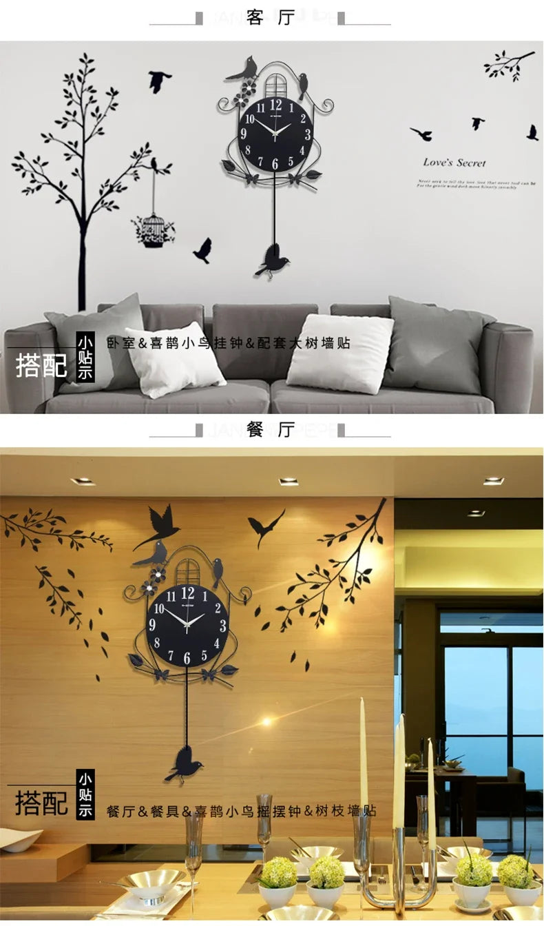 Creative Black Iron Swing Hanging Bird Wall Clock, Durable, Electronic, Large, Arts And Crafts, Modern Design    Home Decor Supply | Online Retail | ShoreShopper.com