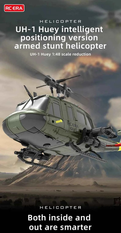 RC ERA Weathered Marine C032 UH1Huey One Click Inverted Flight TOF Optical Flow Gyro Stabilized RC Helicopter for Adults