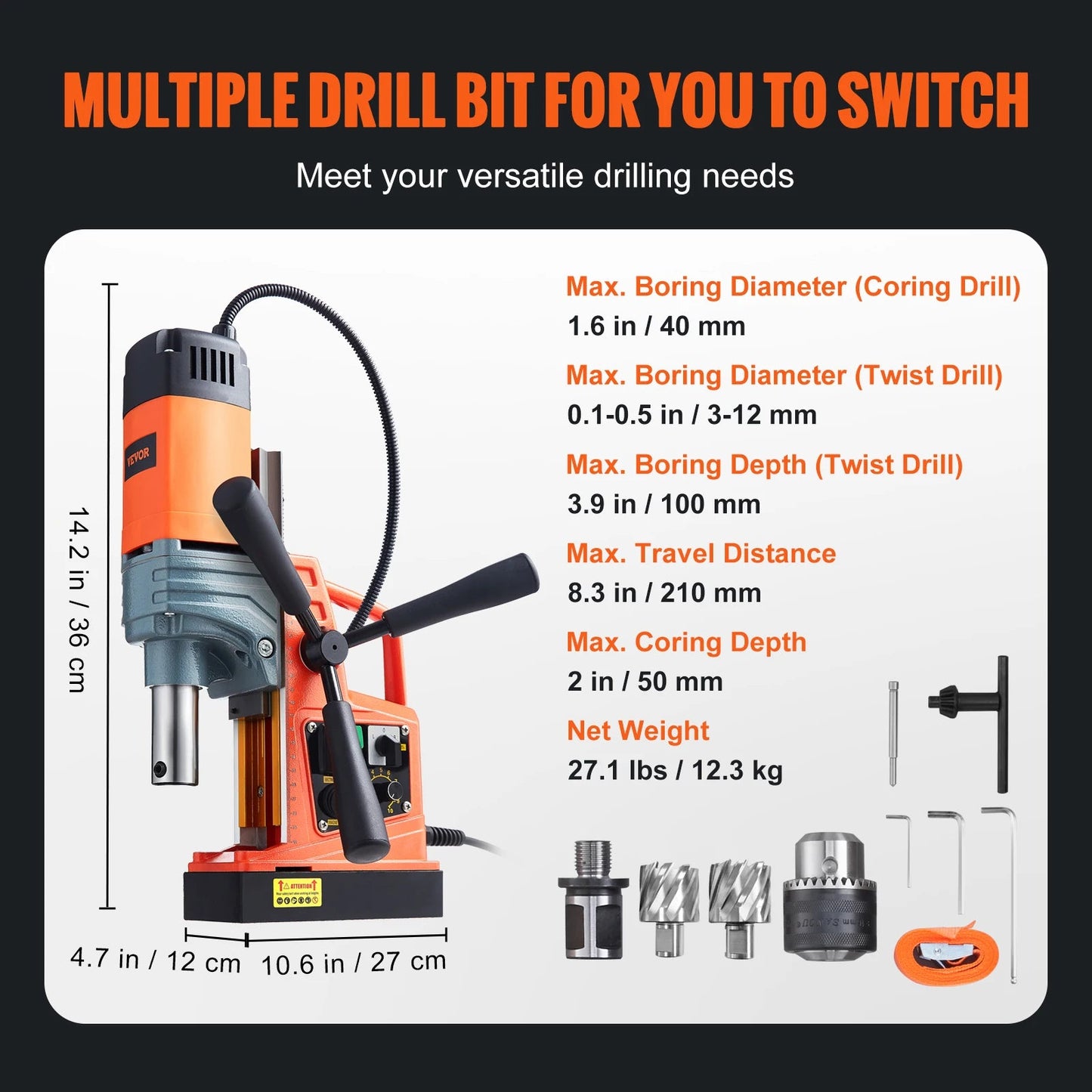 SucceBuy 1300W 1400W 2" Electric Drilling Machine Magnetic Drill Press Boring Diameter Power Drill 810 PRM Drill    Home Decor Supply | Online Retail | ShoreShopper.com