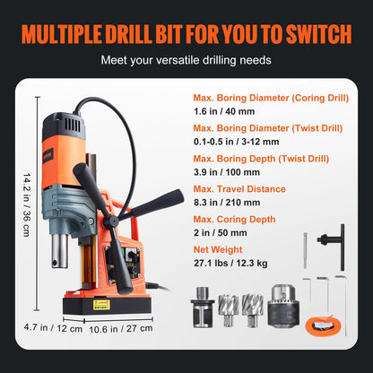 SucceBuy 1300W 1400W 2" Electric Drilling Machine Magnetic Drill Press Boring Diameter Power Drill 810 PRM Drill    Home Decor Supply | Online Retail | ShoreShopper.com