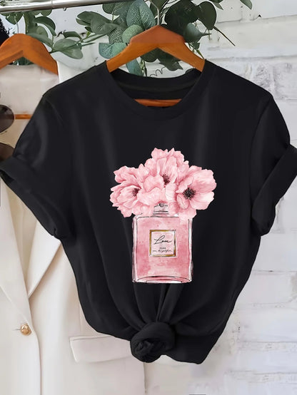 Women'S Floral Print T-Shirt Paris Flower Design Casual Crew Neck Short Sleeve Top All Season Wea  shirts for women  y2k top    Home Decor Supply | Online Retail | ShoreShopper.com