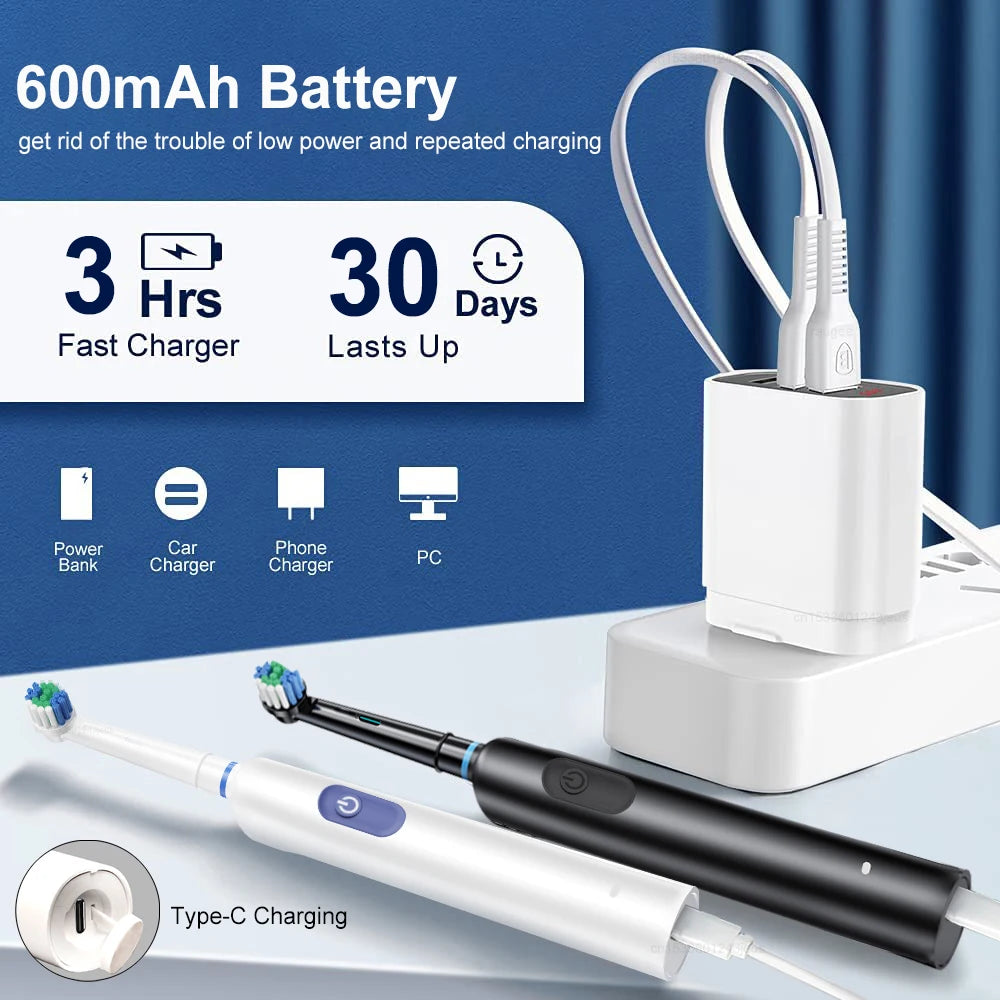 Electric Toothbrush Rotary Rechargeable Electric Toothbrush for Adults Rotating Electric Toothbrushes with 8 Soft Brush Heads - ShoreCo.Shop