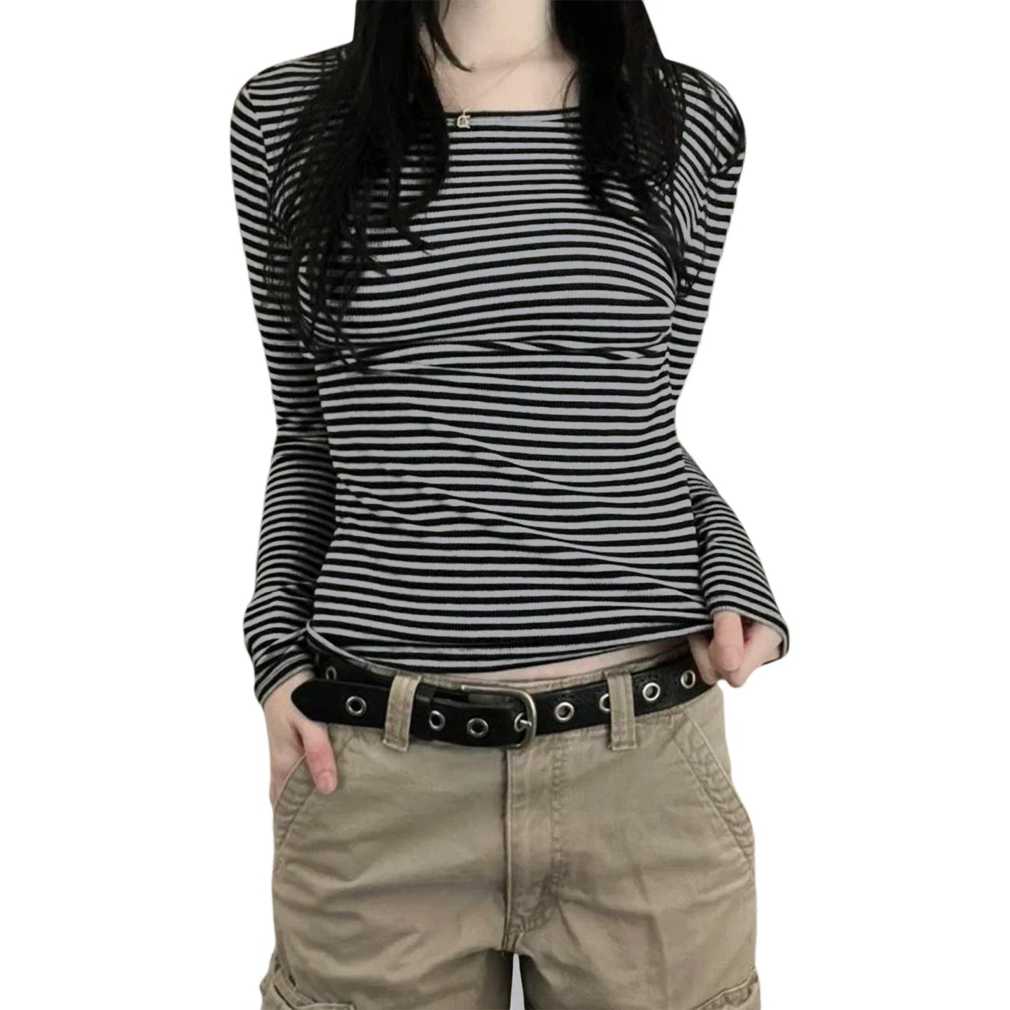 Long Sleeve Shirts for Women Fashion Casual Basic Crew Neck Striped Slim Fit T-shirt Going Out Blouses Y2K Vintage Tight Shirts    Your Coastal Marketplace | Shoreshopper.com