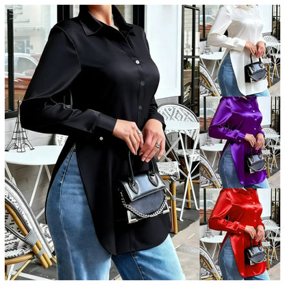  Satin Shirt for Women - Long Sleeve Button Down Blouse with Elegant Shine Casual & Office Chic Top    Your Coastal Marketplace | Shoreshopper.com