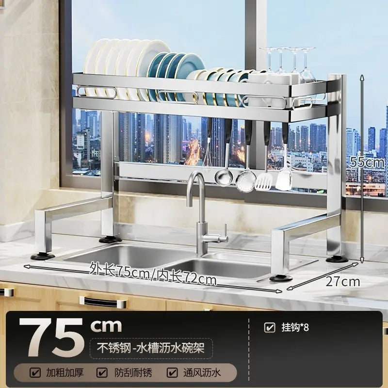Stainless Steel Sink Shelf Bowl Drain Rack Kitchen Storage Rack Multifunctional Dish Cutlery Knife Spoon Sink Rack Set Organizer    Home Decor Supply | Online Retail | ShoreShopper.com