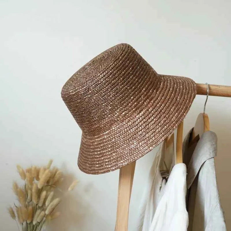 head-wear  summer hat  pearl straw hat lady hat Straw Bucket Hat Blonde coffee  beach hat  harder straw hat