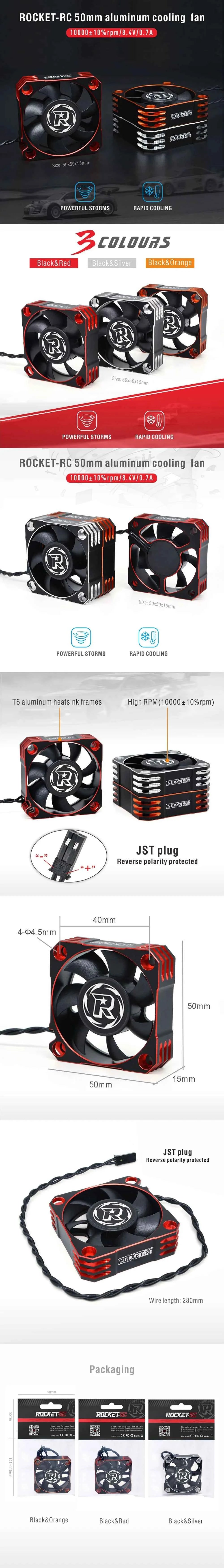 ROCKET-RC 25/30/35/40/50mm V2 Metal Cooling Fan 32000/28000/21000/16000/10000RPM for 1/8 1/10 1/12 RC Car 540/550/3650 Motor ESC