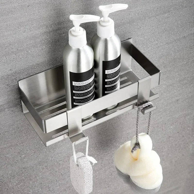 Stainless Steel Shower Shelf Without Drilling Wall Mounted Shower Caddy Basket with Hooks for Bathroom Kitchen Shelf Organizer    Home Decor Supply | Online Retail | ShoreShopper.com