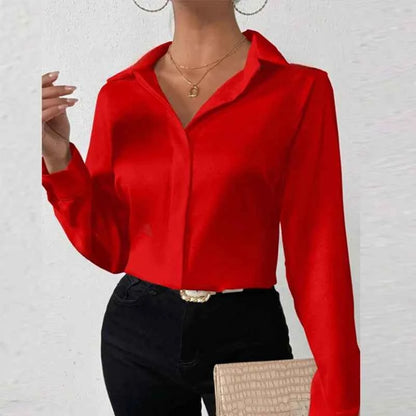 Women Long Sleeve Silk Shirt Female Fashion Turn Down Collar Button Blouse Women Elegant Satin Tops Office Lady Shirt