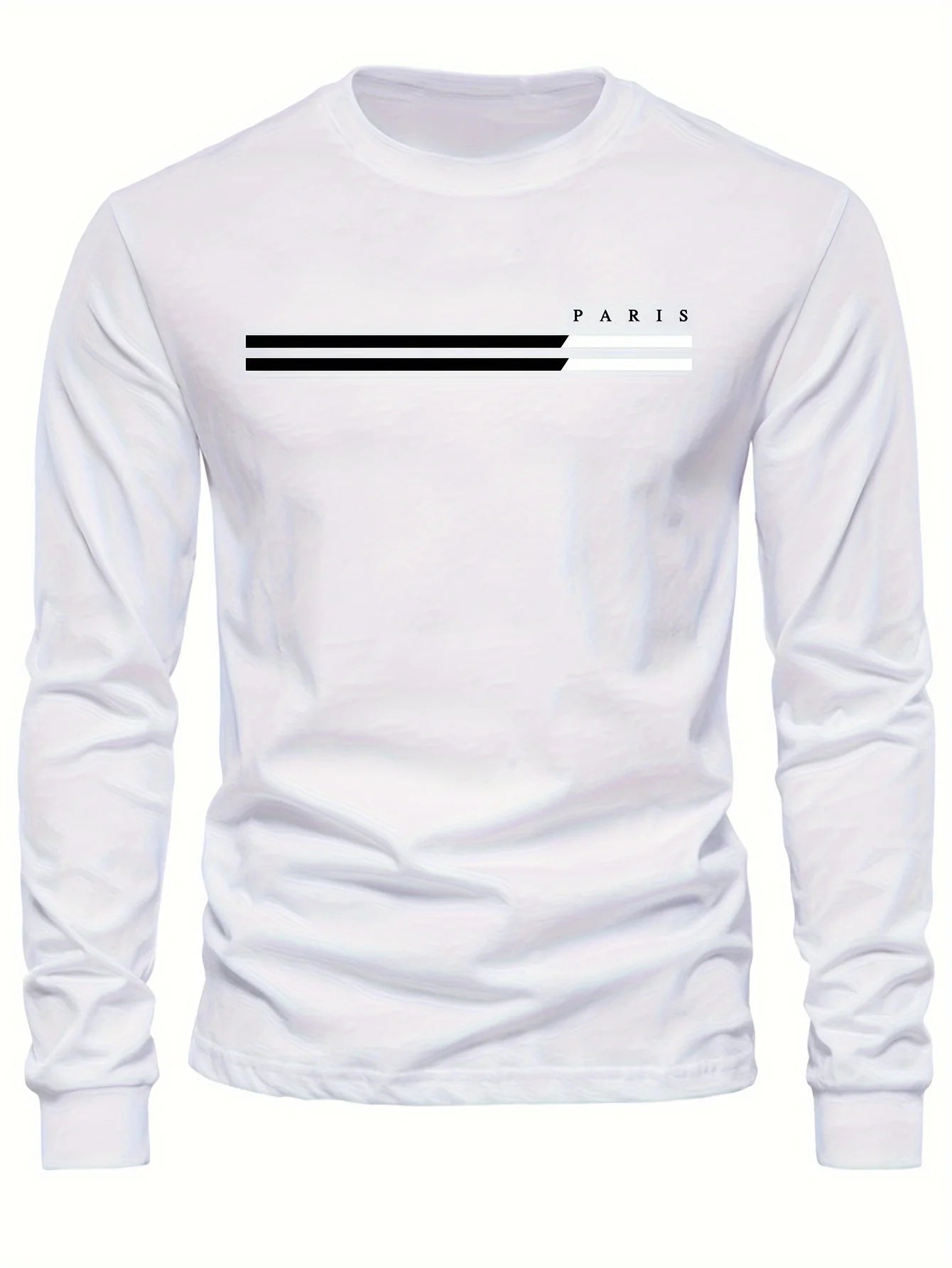 Men's 100% pure cotton summer loose comfortable casual  PARIS print large round neck long sleeve T-shirt top    Home Decor Supply | Online Retail | ShoreShopper.com