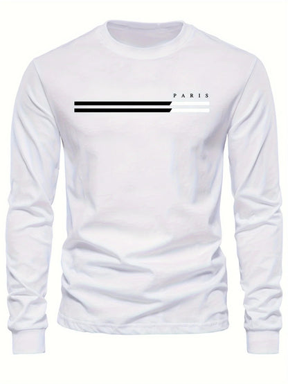 Men's 100% pure cotton summer loose comfortable casual  PARIS print large round neck long sleeve T-shirt top    Home Decor Supply | Online Retail | ShoreShopper.com