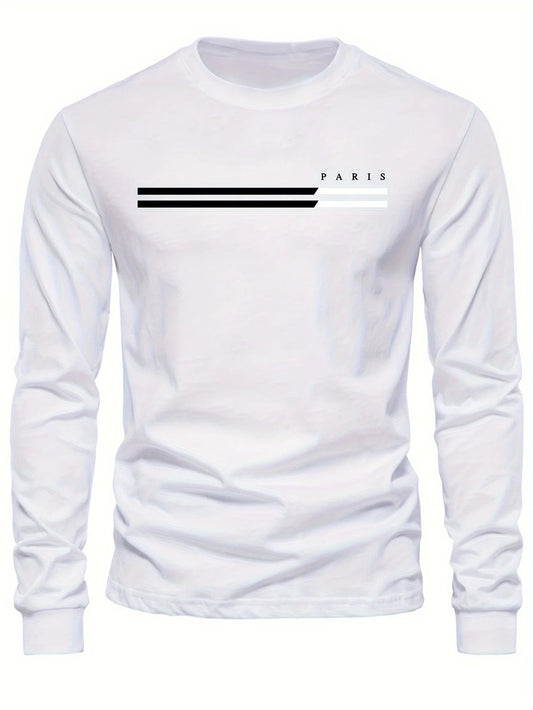 Men's 100% pure cotton summer loose comfortable casual  PARIS print large round neck long sleeve T-shirt top    Home Decor Supply | Online Retail | ShoreShopper.com
