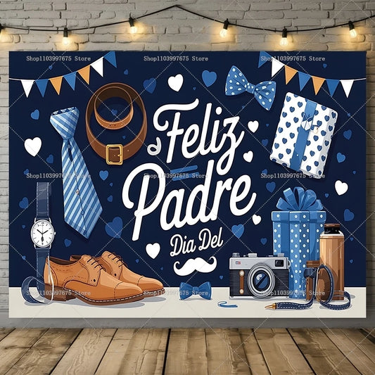 2D Feliz Dia del Padre Backdrops Father's Day Party Decor Photography Background Banner Studio Booth Props Party Supplies