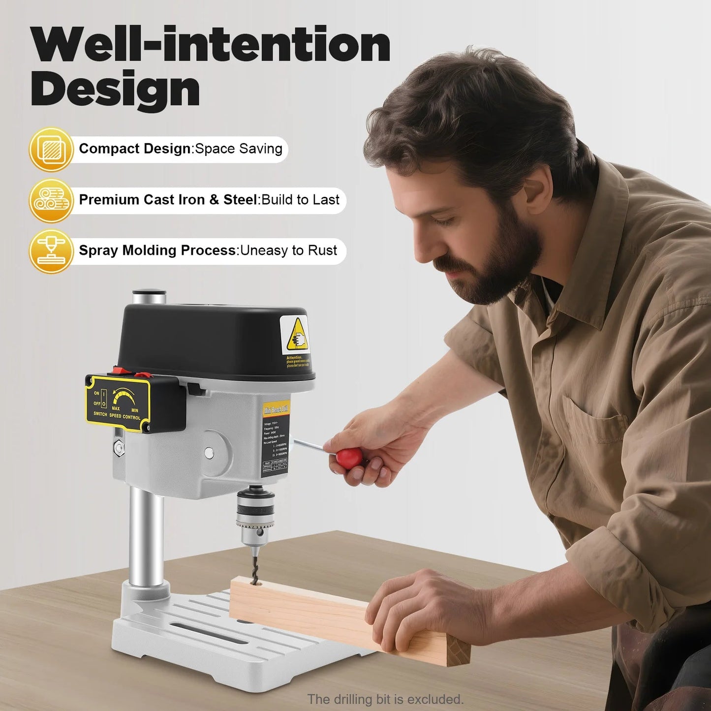 340W Portable Benchtop Drill Press, High-precision 3 Speed Adjustable Mini Portable Electric Bench Drill Stand for Iron Wood    Home Decor Supply | Online Retail | ShoreShopper.com