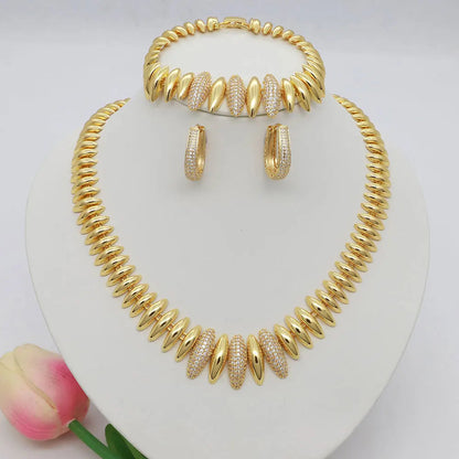 Dubai Vintage Jewelry Sets For Women Luxury Design Shiny Zircon Gold Plated Necklace Earring Bangle Wedding Party Accessories    Home Decor Supply | Online Retail | ShoreShopper.com
