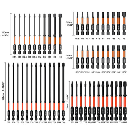 Impact Torx Bit Set-3/6 Inch  (T7-T40) & Impact Hex Head Allen Wrench Drill Bit Set-2/4 Inch  (H1.5-H8)  With CNC Machined Tips,    Home Decor Supply | Online Retail | ShoreShopper.com