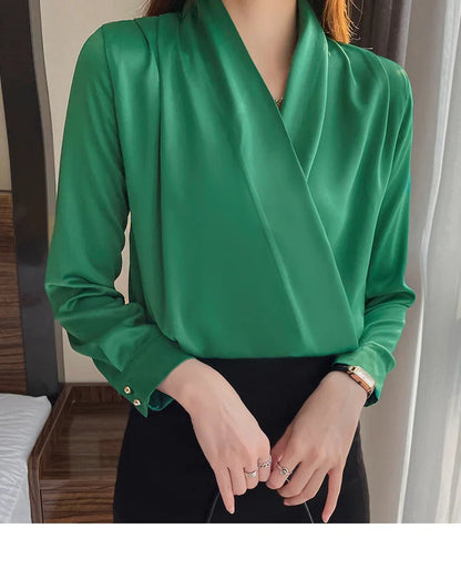 Women's Shirt, New 2026 Spring & Autumn Style, Cross V-Neck Long Sleeve Versatile Top    Your Coastal Marketplace | Shoreshopper.com