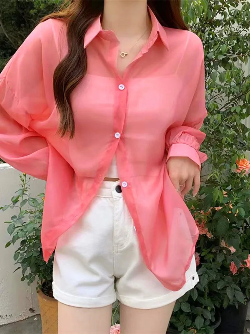 New Women's Shirt | Lightweight Breathable, Solid Color, Straight Button Placket, Lapel, Long-Sleeve, Outerwear & Sun-Protective    Your Coastal Marketplace | Shoreshopper.com