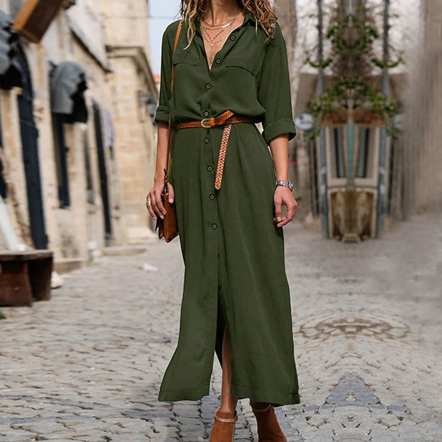 Womens Lace Up Tunic Dresses Summer Streetwear Long Sleeve Shirt Dresses With Belt casual Solid Color Linen Maxi Dress for women    Home Decor Supply | Online Retail | ShoreShopper.com