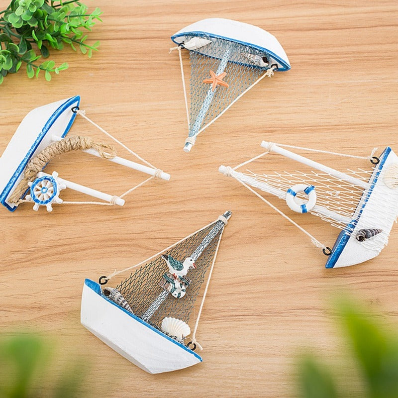 1pc Mini Mediterranean Style Marine Nautical Wooden Blue Sailing Boat Ship Wood Crafts Ornaments Party Room Home Decoration    Your Coastal Marketplace | Shoreshopper.com