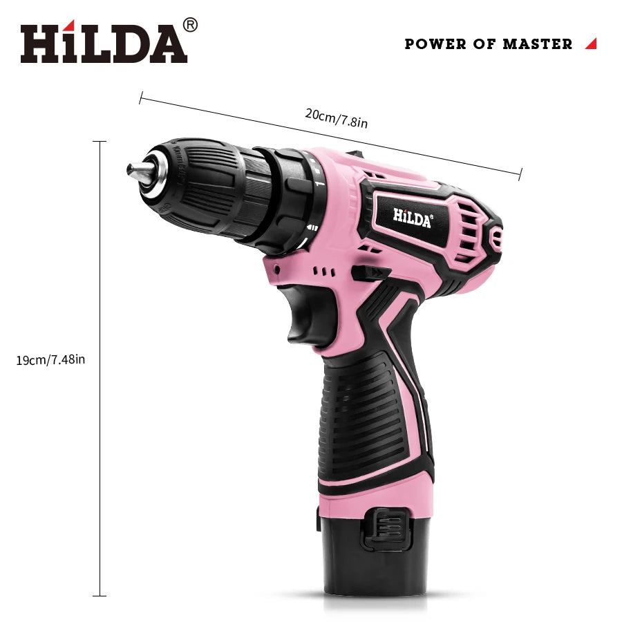 HILDA 21V Pink Drill Electric Drill Electric Screwdriver  Cordless Drill Mini Wireless Power Tools Lithium-Ion Battery - ShoreCo.Shop
