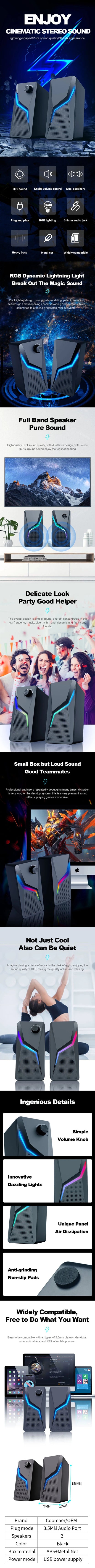 Computer Gaming Speakers PC Sound Box HIFI Stereo Microphone USB Wired With LED RGB Lighting Strong Bass 2.0 Loudspeaker    Home Decor Supply | Online Retail | ShoreShopper.com