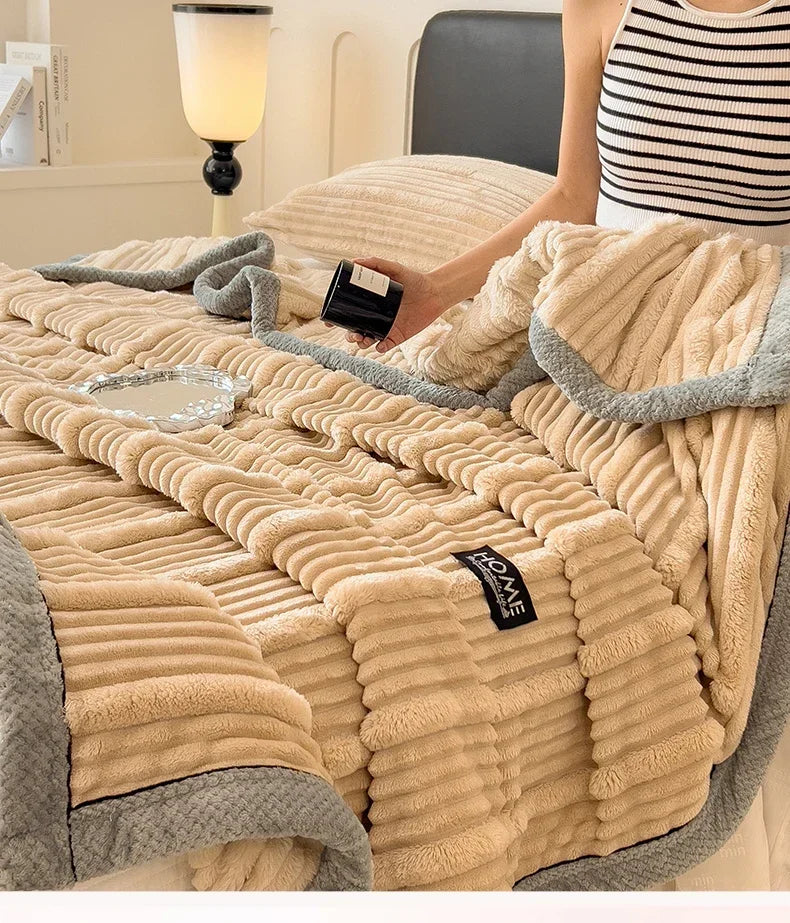 New Rabbit Plush Winter Thick Warm Coral Fleece Blanket Solid Color Double-Sided Cover Blanket Suitable Bedroom Supplies    Your Coastal Marketplace | Shoreshopper.com