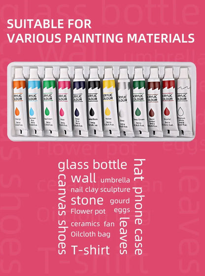 12 Color Acrylic Paint Set 9ml Tubes Waterproof Art Supplies for Beginner Artists DIY Painting on Canvas Wall Art Craft Projects    Home Decor Supply | Online Retail | ShoreShopper.com