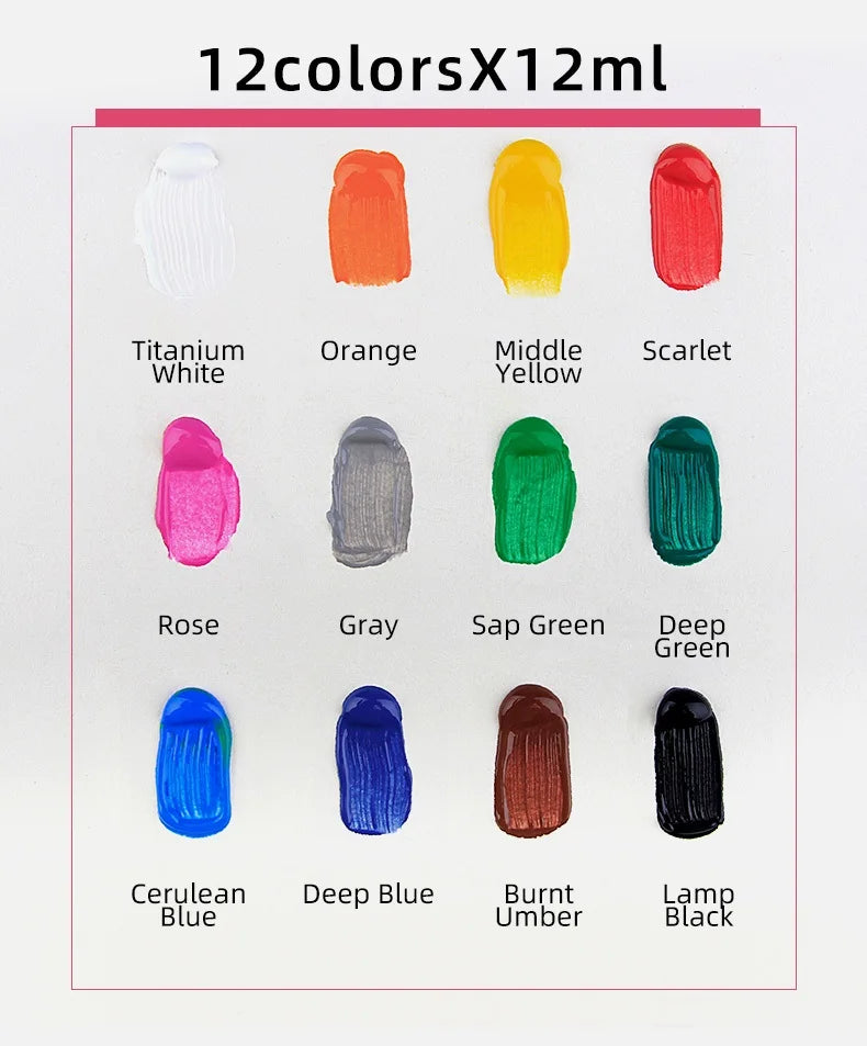 12 Color Acrylic Paint Set 9ml Tubes Waterproof Art Supplies for Beginner Artists DIY Painting on Canvas Wall Art Craft Projects    Home Decor Supply | Online Retail | ShoreShopper.com