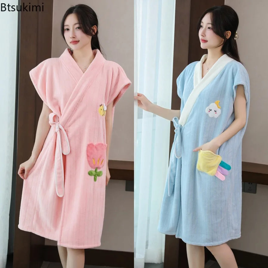 Wearable Bath Towel Bathrobe Women's Homewear Absorbent Quick-drying Comfortable Casual Soft Breathable Loose Nightgown Ladies    Your Coastal Marketplace | Shoreshopper.com