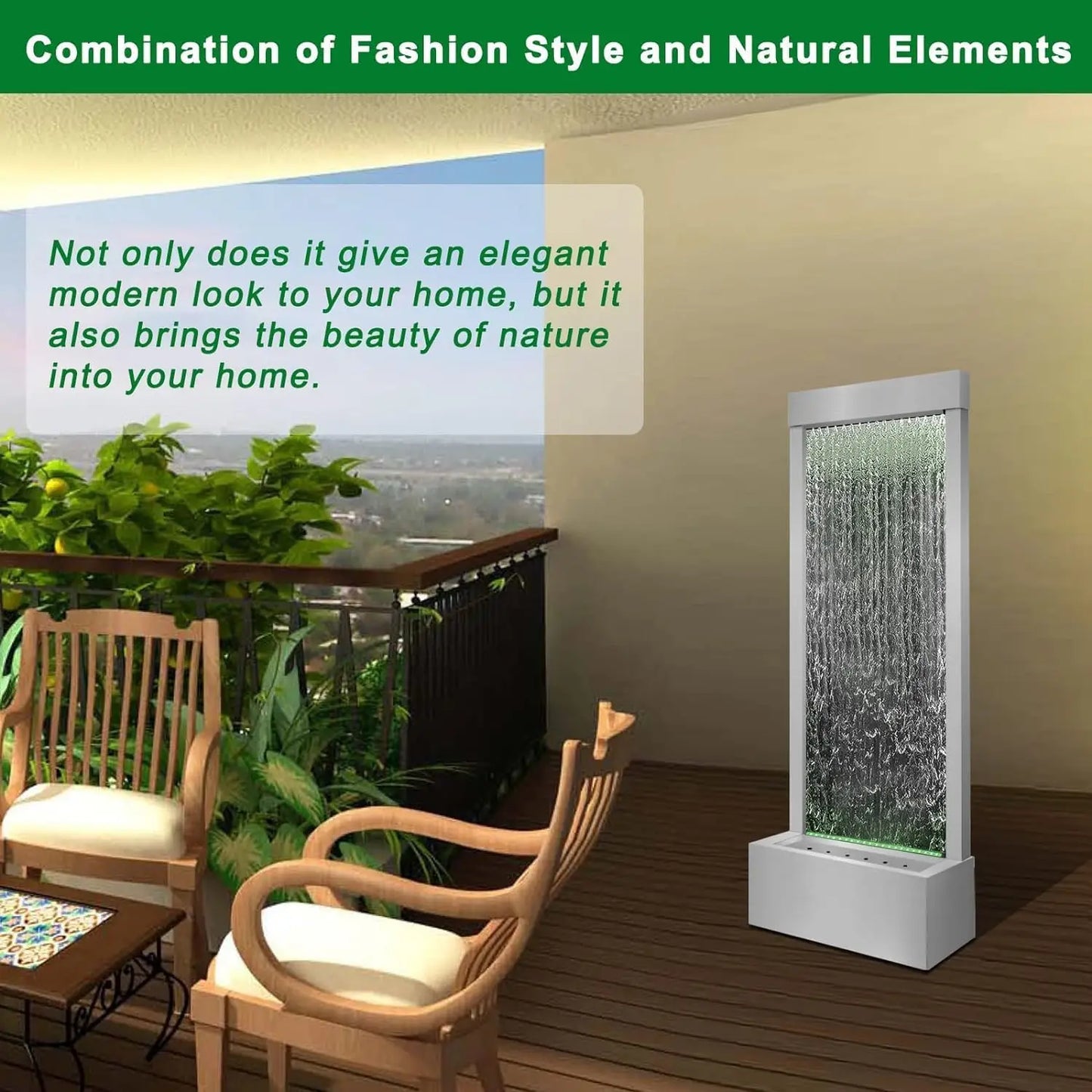 Mirror Waterfall Fountain Indoor, 48" Water Feature With 7 Colors Light, Self-Contained LED Kit, Large Stainless Steel Home Deco - ShoreCo.Shop