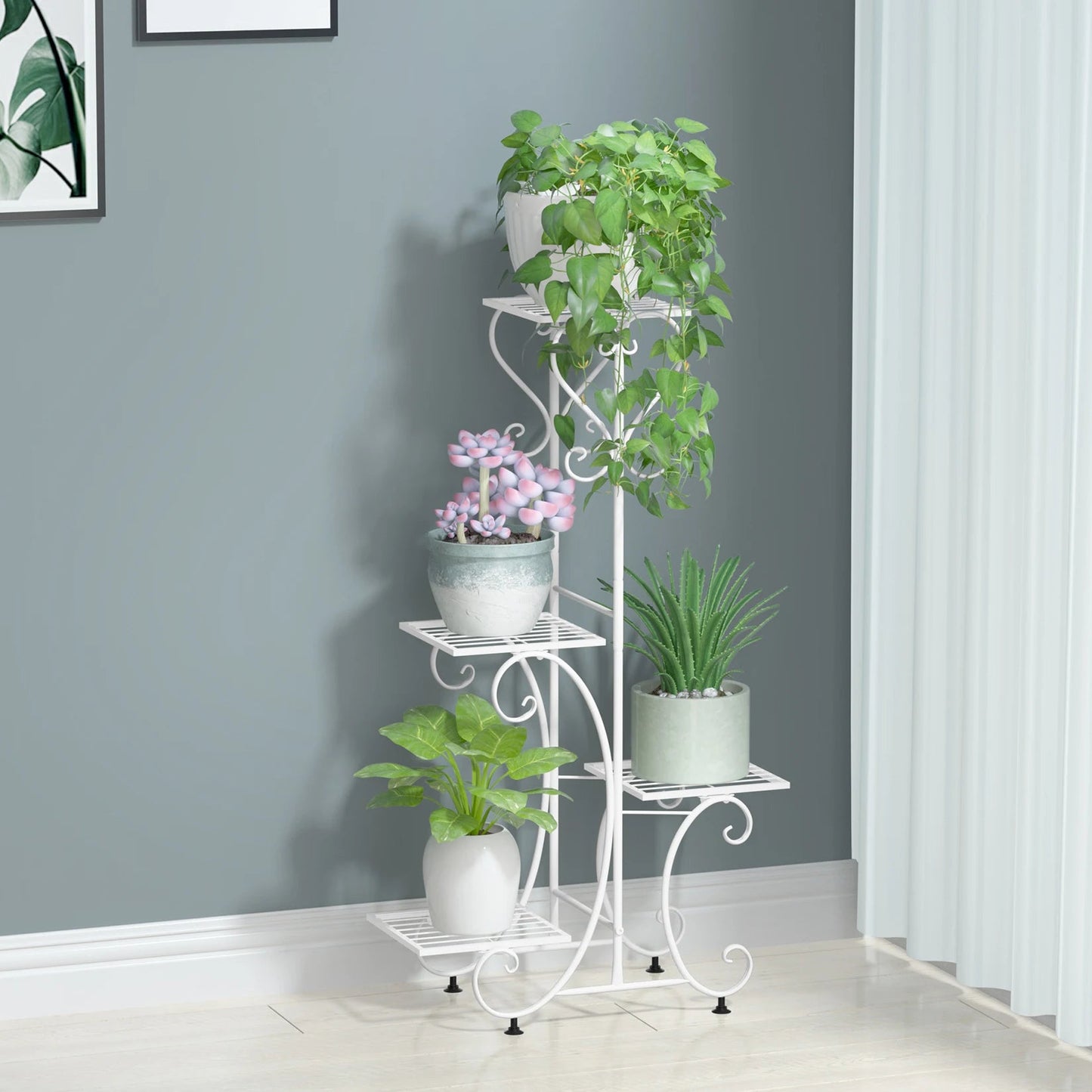 Metal Plant Shelf Flower Display Stand Garden Planter Holder with 4 Tier Shelves Indoor (Black)    Home Decor Supply | Online Retail | ShoreShopper.com
