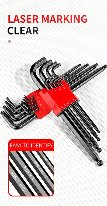 Professional 10-Piece Hex Key Set - Metric & SAE - CR-V Steel Allen Wrenches with Ball End    Home Decor Supply | Online Retail | ShoreShopper.com