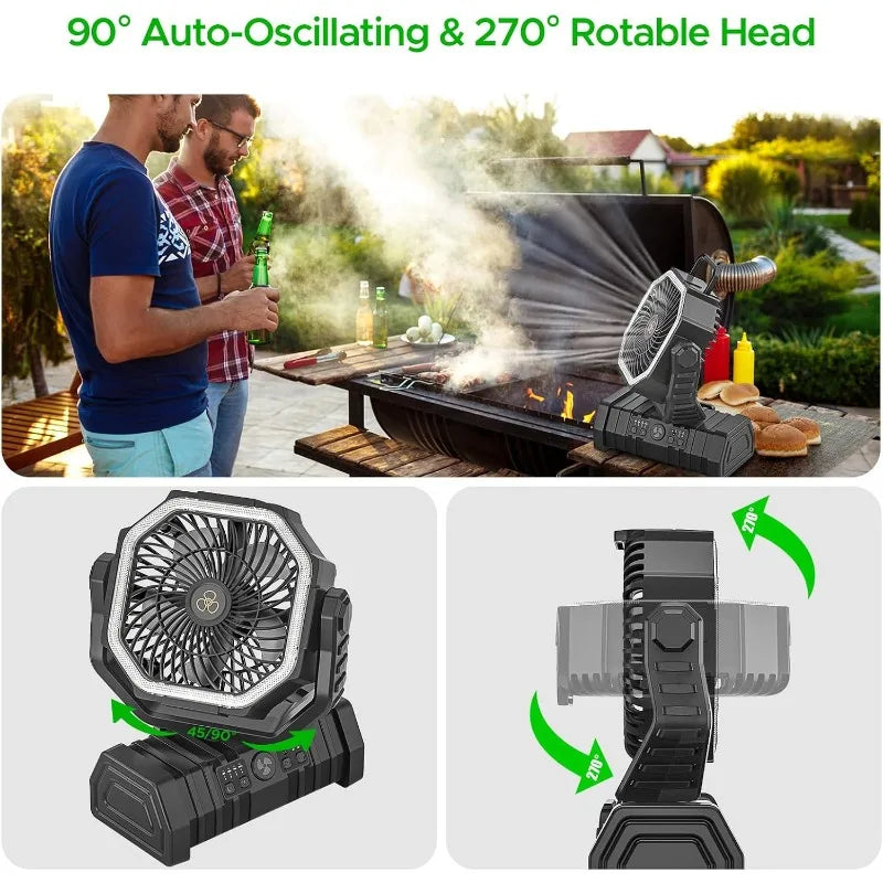 Camping Fan with LED Lantern, 20000mAh Auto-Oscillating Battery Operated Desk Fan with Remote&Hook, 8” Portable Fan    Home Decor Supply | Online Retail | ShoreShopper.com