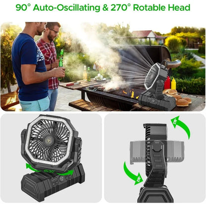 Camping Fan with LED Lantern, 20000mAh Auto-Oscillating Battery Operated Desk Fan with Remote&Hook, 8” Portable Fan    Home Decor Supply | Online Retail | ShoreShopper.com