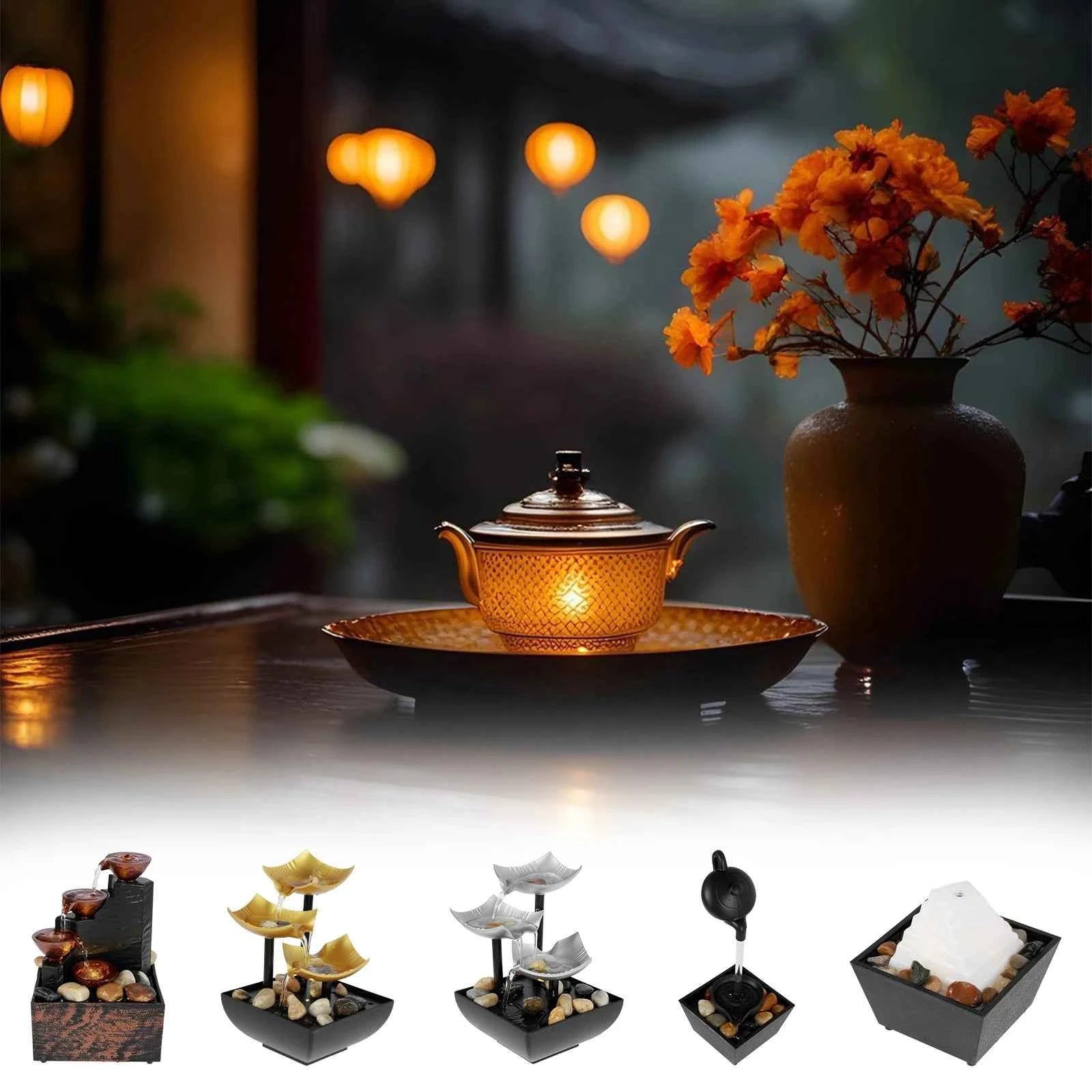 Tabletop Fountain Small Waterfall Fountain Desktop Decor With Light And Pebble USB Powered Sound Relaxation Fountain Ornament