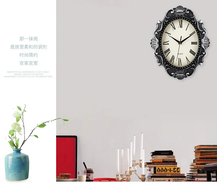 14" Vintage European Court elegance classical Style Wall Clock with Electroplated Black Gold/Silver & Roman Numerals for bedroom    Home Decor Supply | Online Retail | ShoreShopper.com