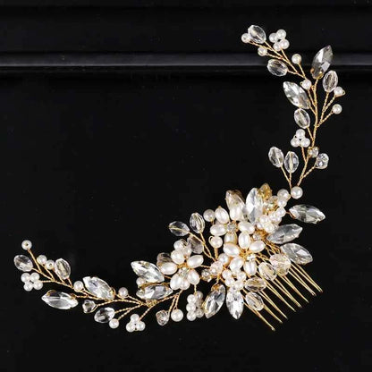 Headwear: Popular in Europe and America - Pearl Hair Comb for Wedding Gowns and Formal Attire - Decorative Diamond Hair Bun - Fa