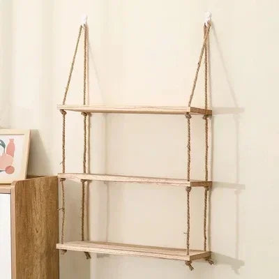1PC 1/2/3-tier Wooden Floating Shelves for Wall Plant Flower  Hanging Rope Storager Wall Shelf Kitchen Storage    Home Decor Supply | Online Retail | ShoreShopper.com