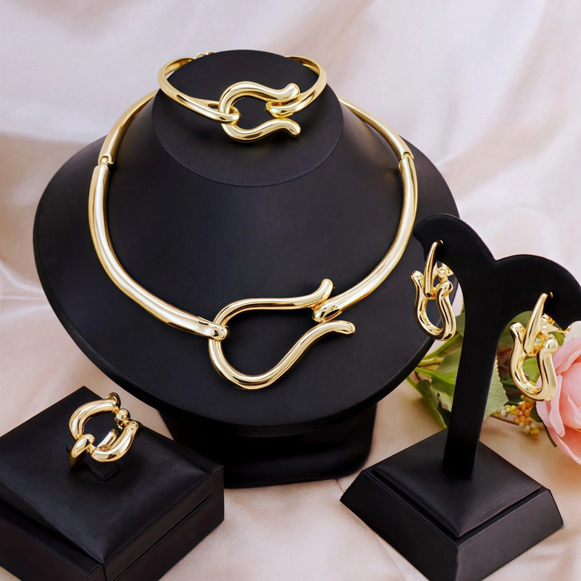 Fashion Jewelry Sets For Women Gold Color Choker Necklace Earrings Bracelets Ring Wedding Set Party Accessories    Home Decor Supply | Online Retail | ShoreShopper.com