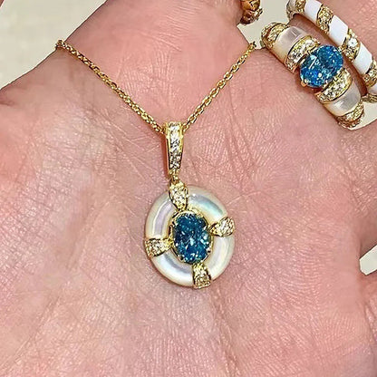 Classic blue jewelry sets dreamy aquamarine gem White Fritillaria ring necklace High quality palace style retro wedding gift    Home Decor Supply | Online Retail | ShoreShopper.com