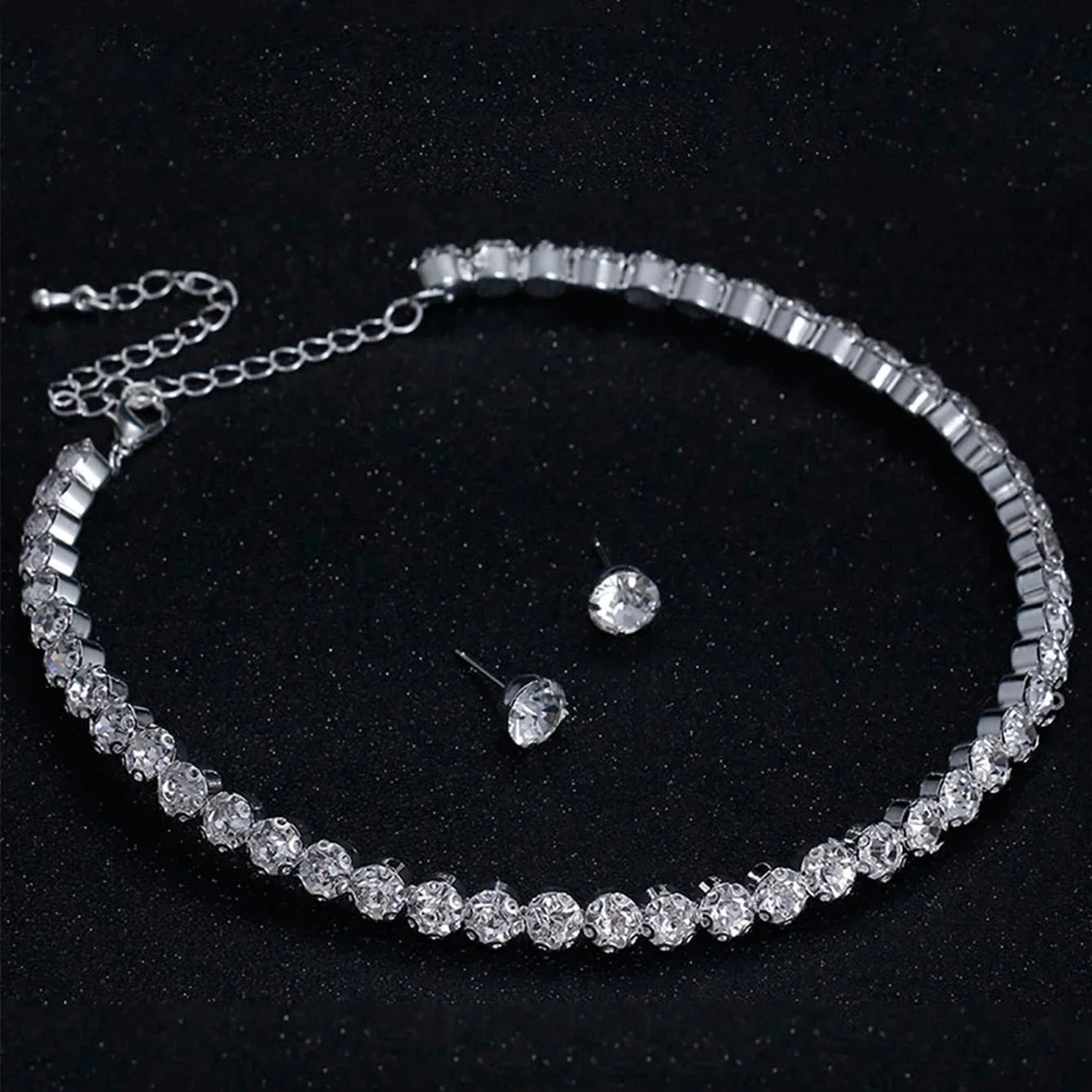 Luxury Round Crystal Jewelry Set for Women Charm Silver Color Bracelet Stud Earring Zircon Chain Necklace Wedding Party Jewelry    Home Decor Supply | Online Retail | ShoreShopper.com