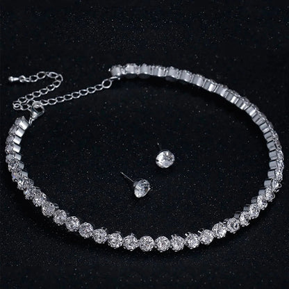 Luxury Round Crystal Jewelry Set for Women Charm Silver Color Bracelet Stud Earring Zircon Chain Necklace Wedding Party Jewelry    Home Decor Supply | Online Retail | ShoreShopper.com