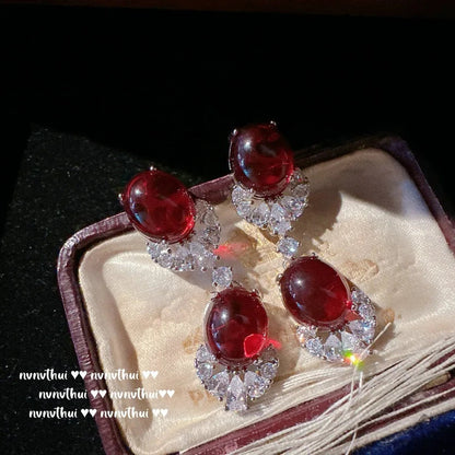 Fashion Women's S925 Silver Jewelry Set Geometric Lab Ruby Necklace Earrings Ring Bracelet Elegant Party Jewelry Wedding Jewelry    Home Decor Supply | Online Retail | ShoreShopper.com