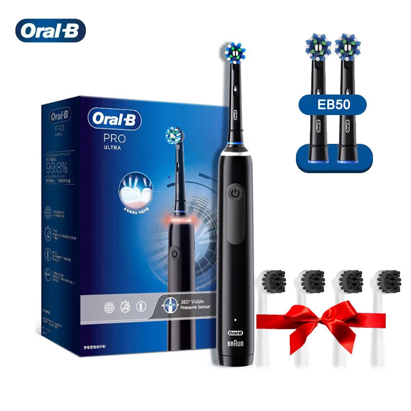 Oral B Pro 4 Ultra Electric Toothbrush 3D Rotation Rechargeable Teeth Brush Pressure Sensor 4 Brushing Modes 2 Min Timer - ShoreCo.Shop