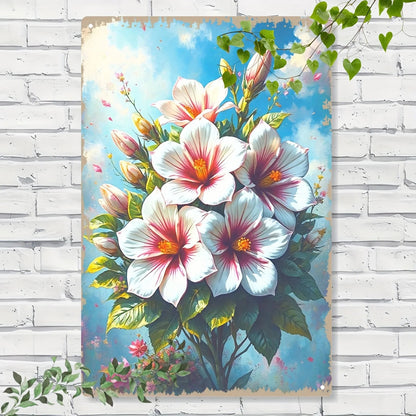 Vibrant 2D Hibiscus Flower Metal Wall Art - Hand-Painted 8x12 Inch Aluminum Decor for Home & Office, Ideal Room Accent    Home Decor Supply | Online Retail | ShoreShopper.com